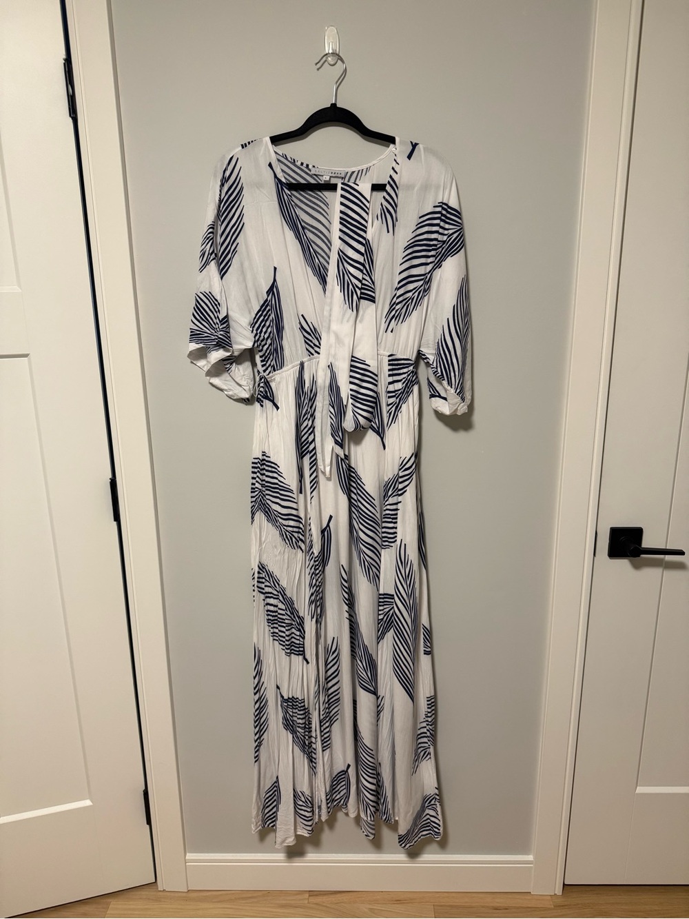 Baltic Born White Maxi Dress with Navy Leaf Print